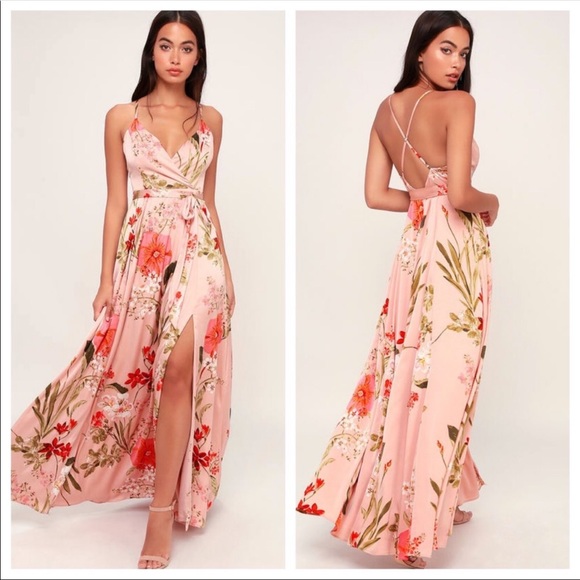 Lulu’s Blush Pink Wrap Midi Dress NEW - Picture 3 of 9